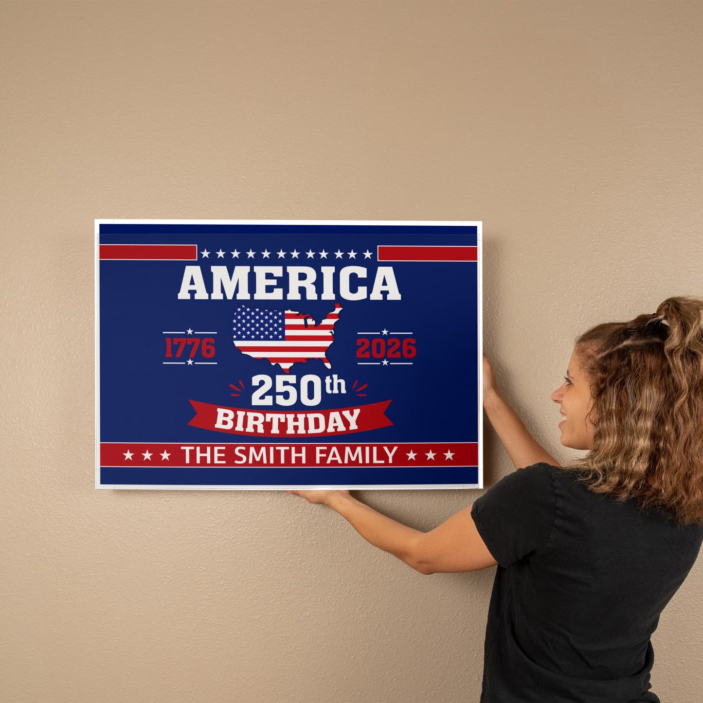 Personalized America 250th Birthday Gallery Wrapped Canvas – Custom Family Name Patriotic Wall Art