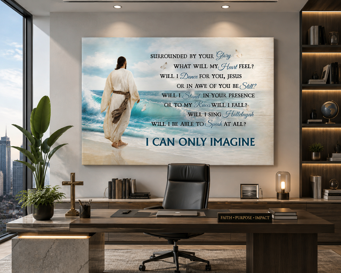 I Can Only Imagine Christian Canvas Wall Art | Jesus Walking by the Ocean | Surrounded By Your Glory Religious Wall Decor