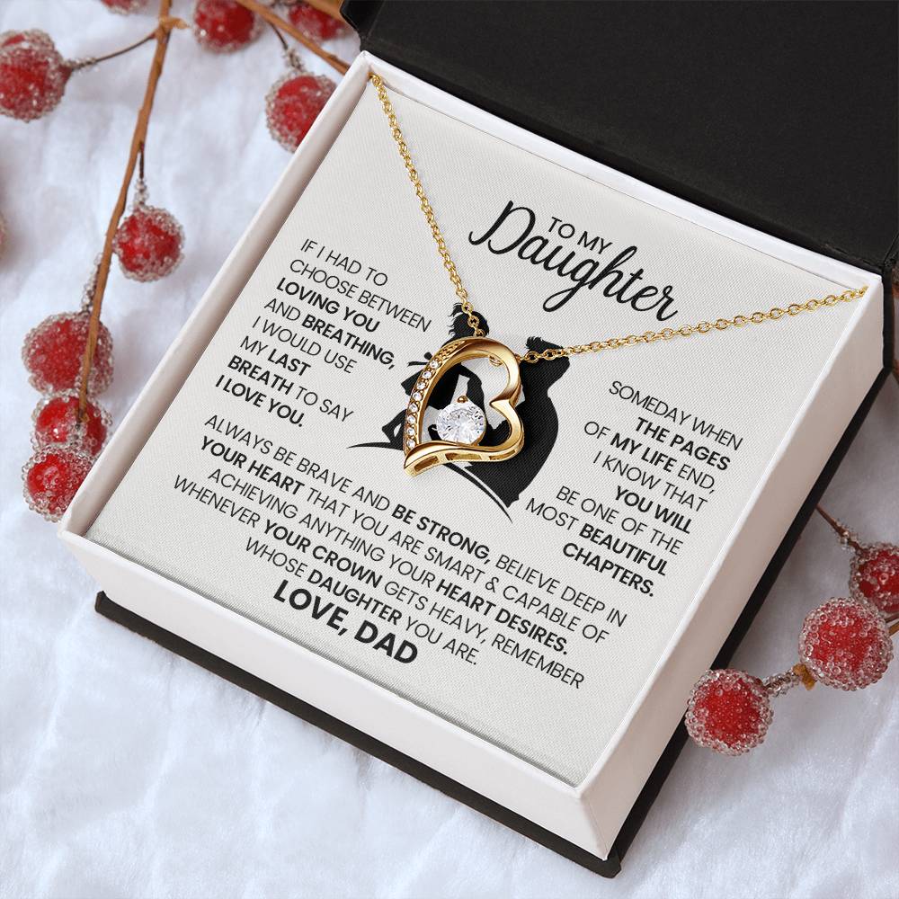 To My Daughter – Forever Love Necklace from Dad, Heart Pendant Jewelry Gift with Inspirational Message, Father Daughter Keepsake