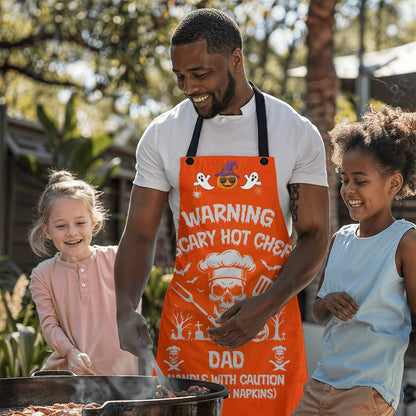 Custom Halloween Apron for Dad, Personalized Skeleton BBQ Apron, Funny Cooking Apron with “Scary Hot Chef” Design for Men