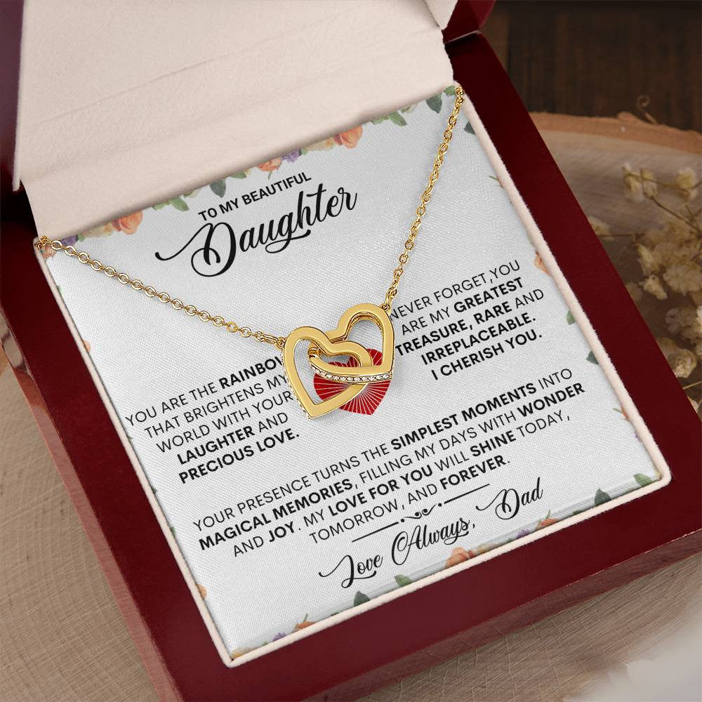 To My Beautiful Daughter Interlocking Hearts Necklace | Daughter Gift from Dad | Two-Tone Heart Pendant | Inspirational Jewelry Gift | Birthday & Christmas Gift for Daughter