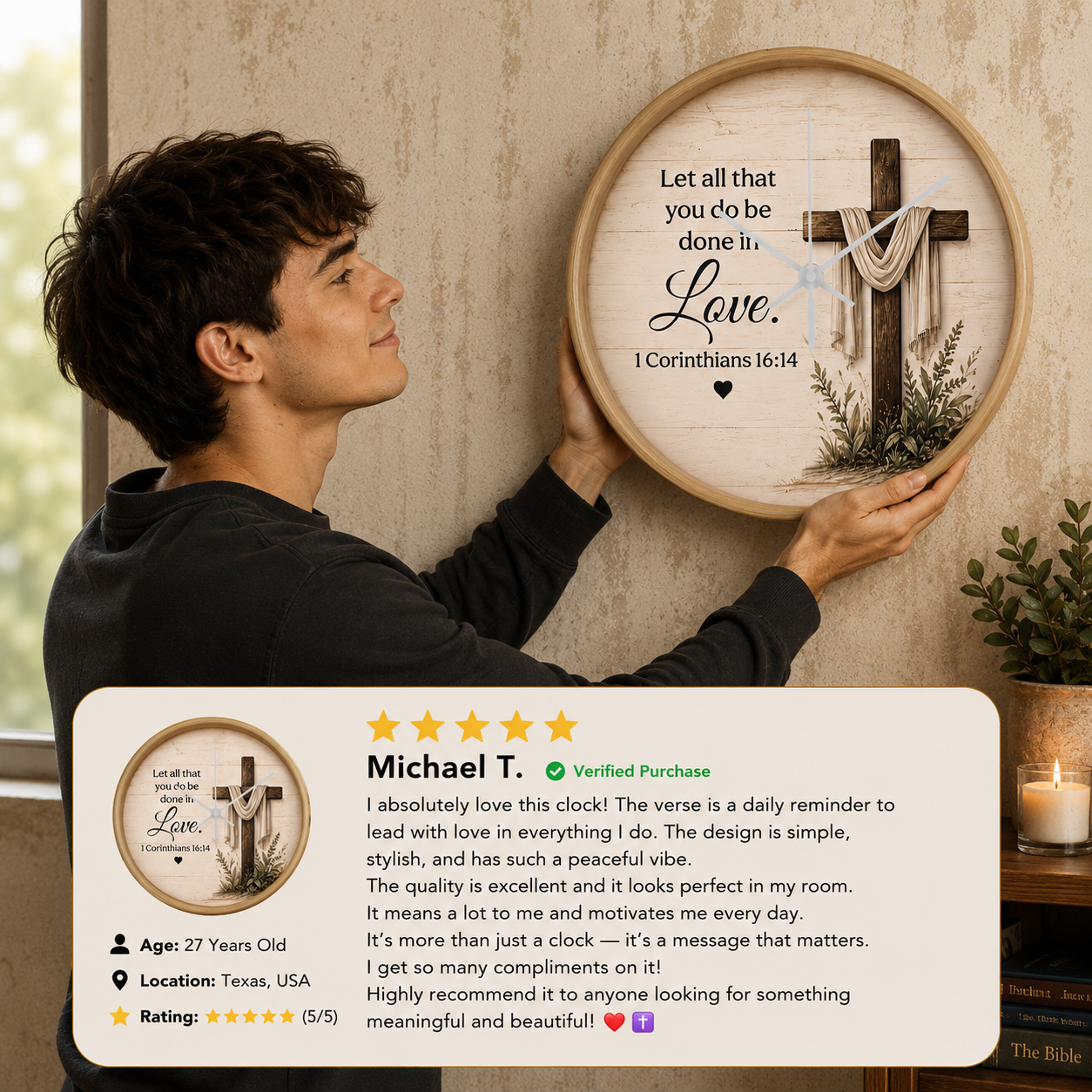 Faith-based wall clock décor