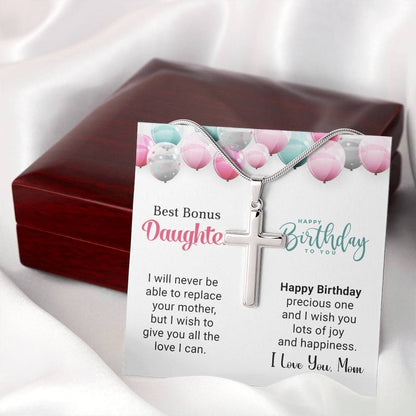 Best Bonus Daughter Birthday Stainless Cross Necklace with MC