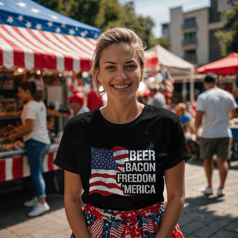 Beer Bacon Freedom Merica 4th Of July Funny USA T-Shirt