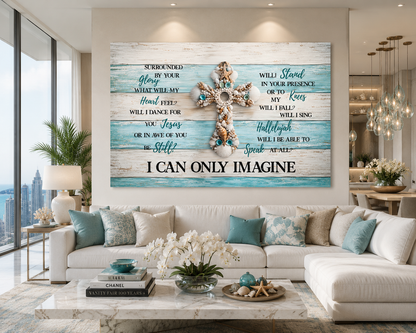 I Can Only Imagine Cross Canvas Wall Art – Inspirational Christian Coastal Decor