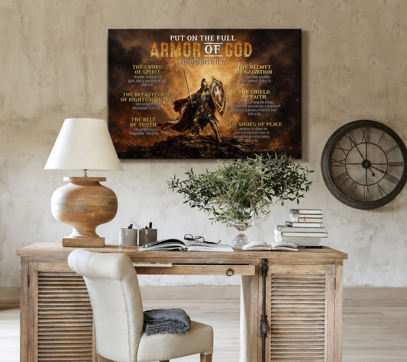 Armor of God Canvas Wall Art – Ephesians 6:11-17 Christian Warrior Scripture Decor