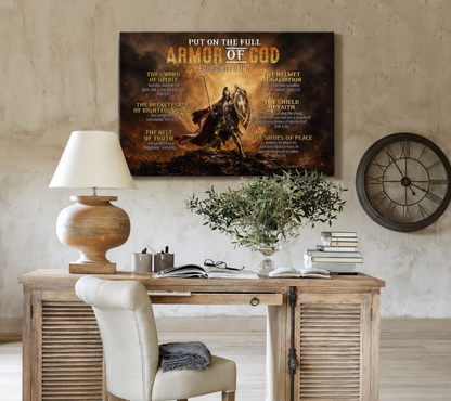 Armor of God Canvas Wall Art – Ephesians 6:11-17 Christian Warrior Scripture Decor
