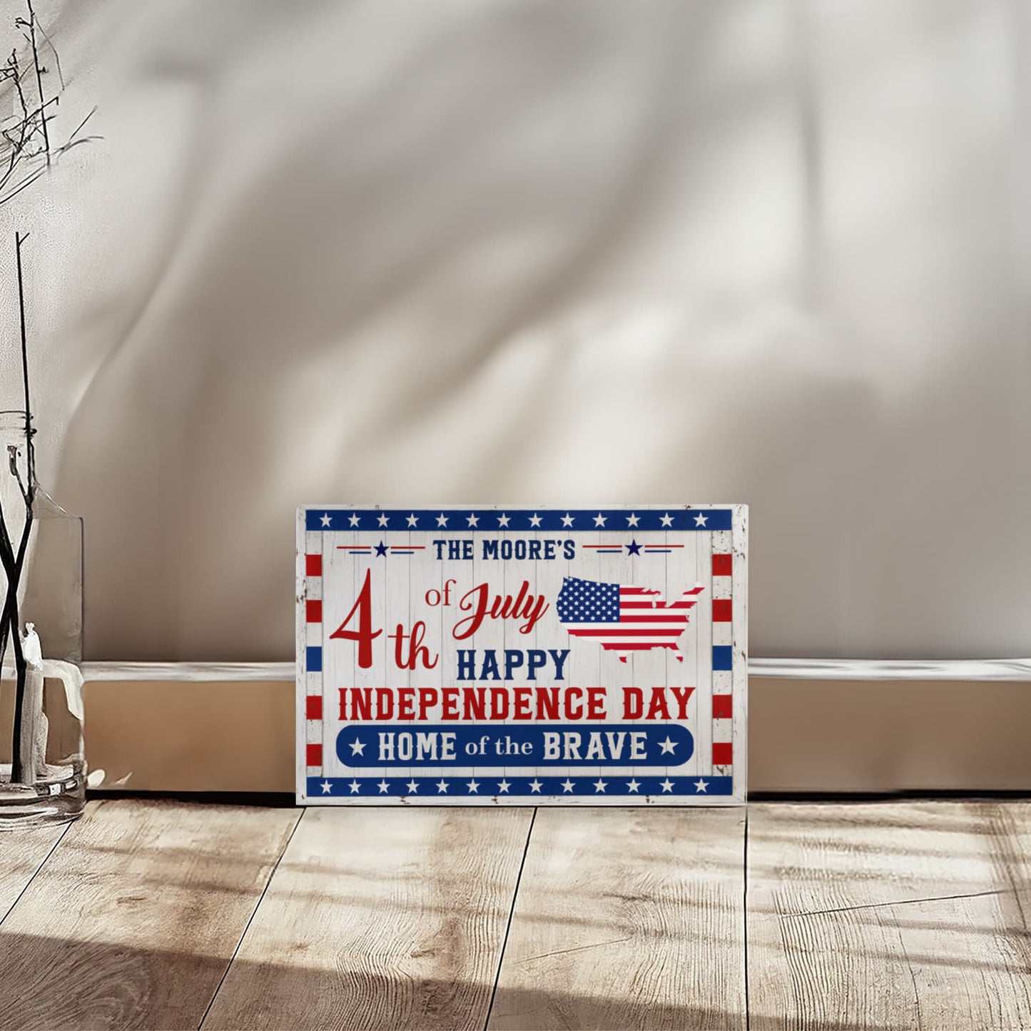 Personalized 4th of July Gallery Wrapped Canvas – Custom Family Name Independence Day Wall Art