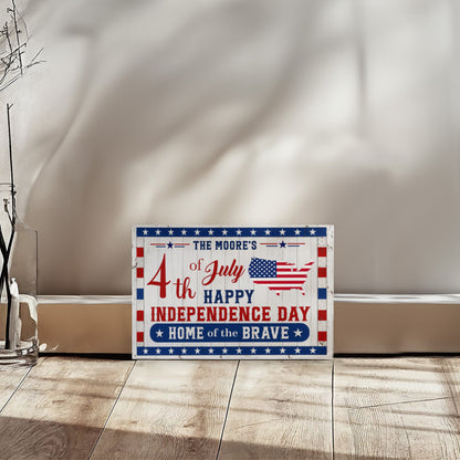 Personalized 4th of July Gallery Wrapped Canvas – Custom Family Name Independence Day Wall Art