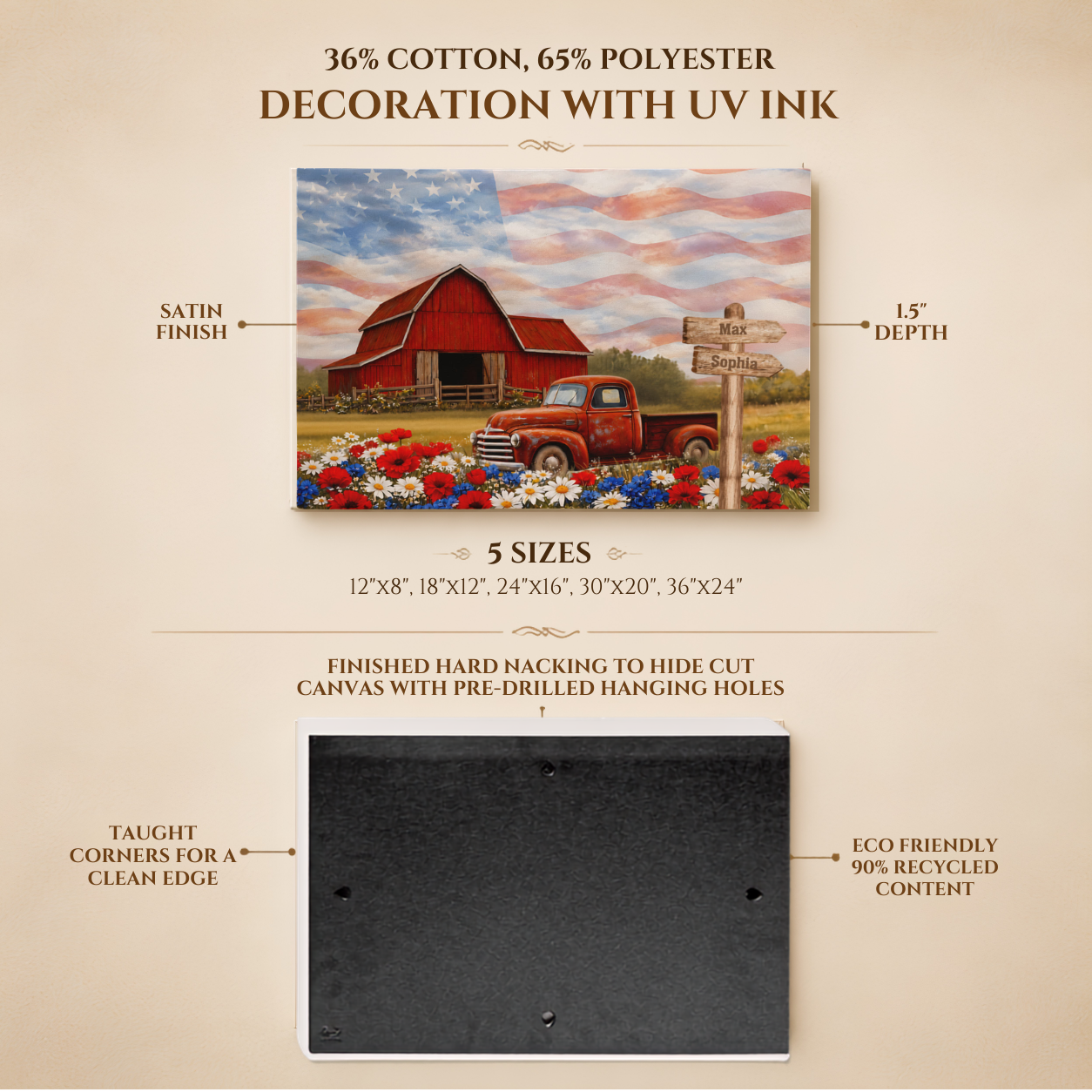 Personalized Patriotic Grandpa Canvas – Custom Grandkids Names Farmhouse American Flag Wall Art