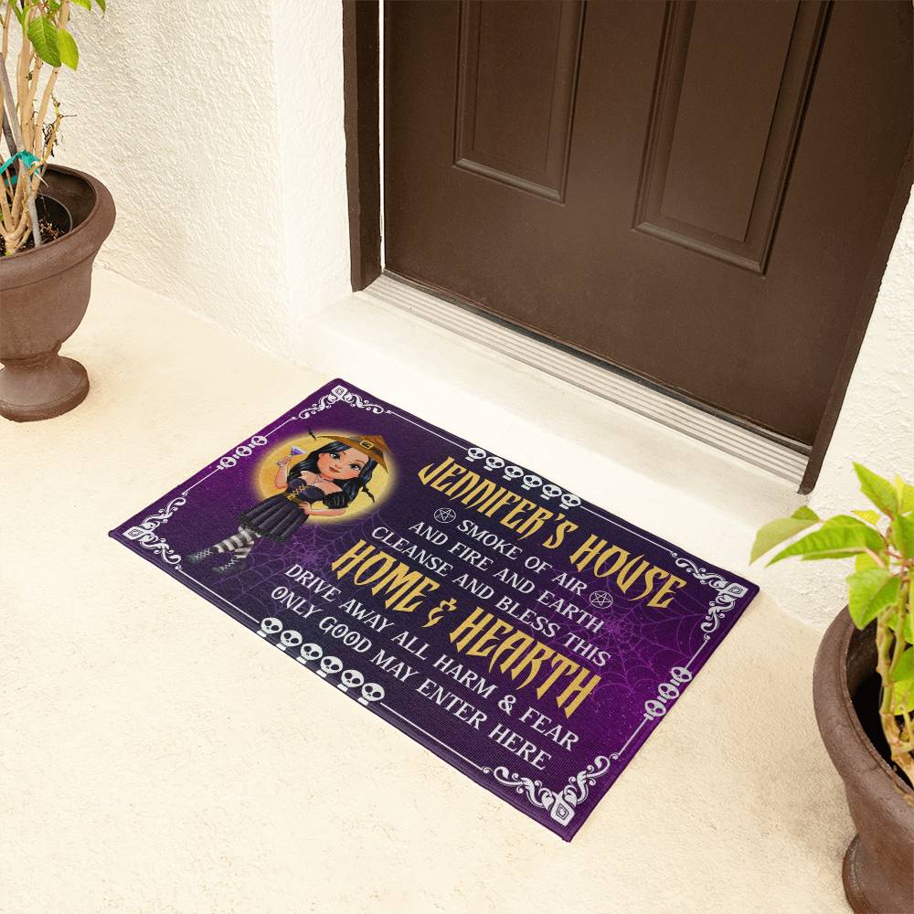 Personalized Witch Halloween Doormat | Custom Witch House Welcome Mat | Smoke of Air and Fire Bless This Home Doormat | Personalized Halloween Entry Rug