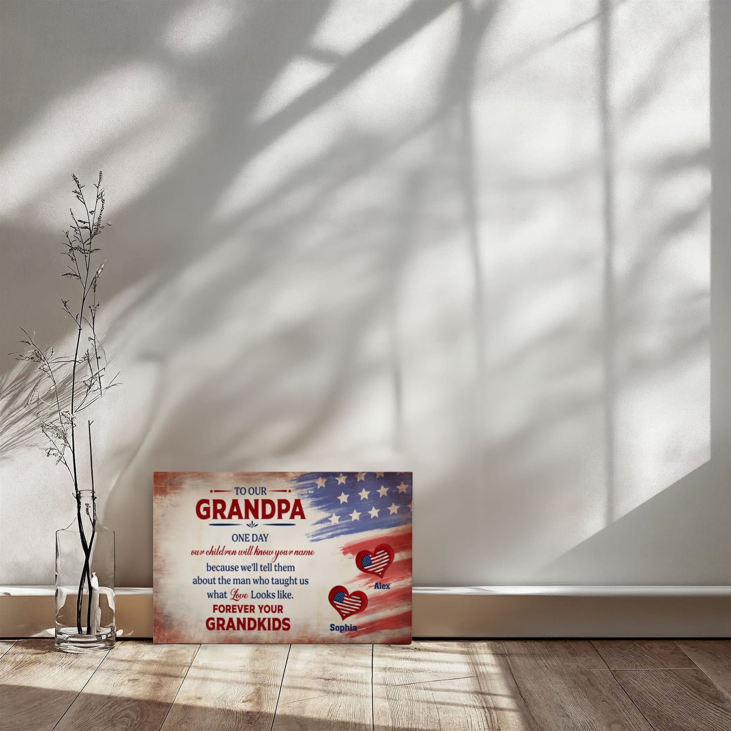 Personalized To Our Grandpa Canvas – Custom Grandkids Names Patriotic Family Wall Art