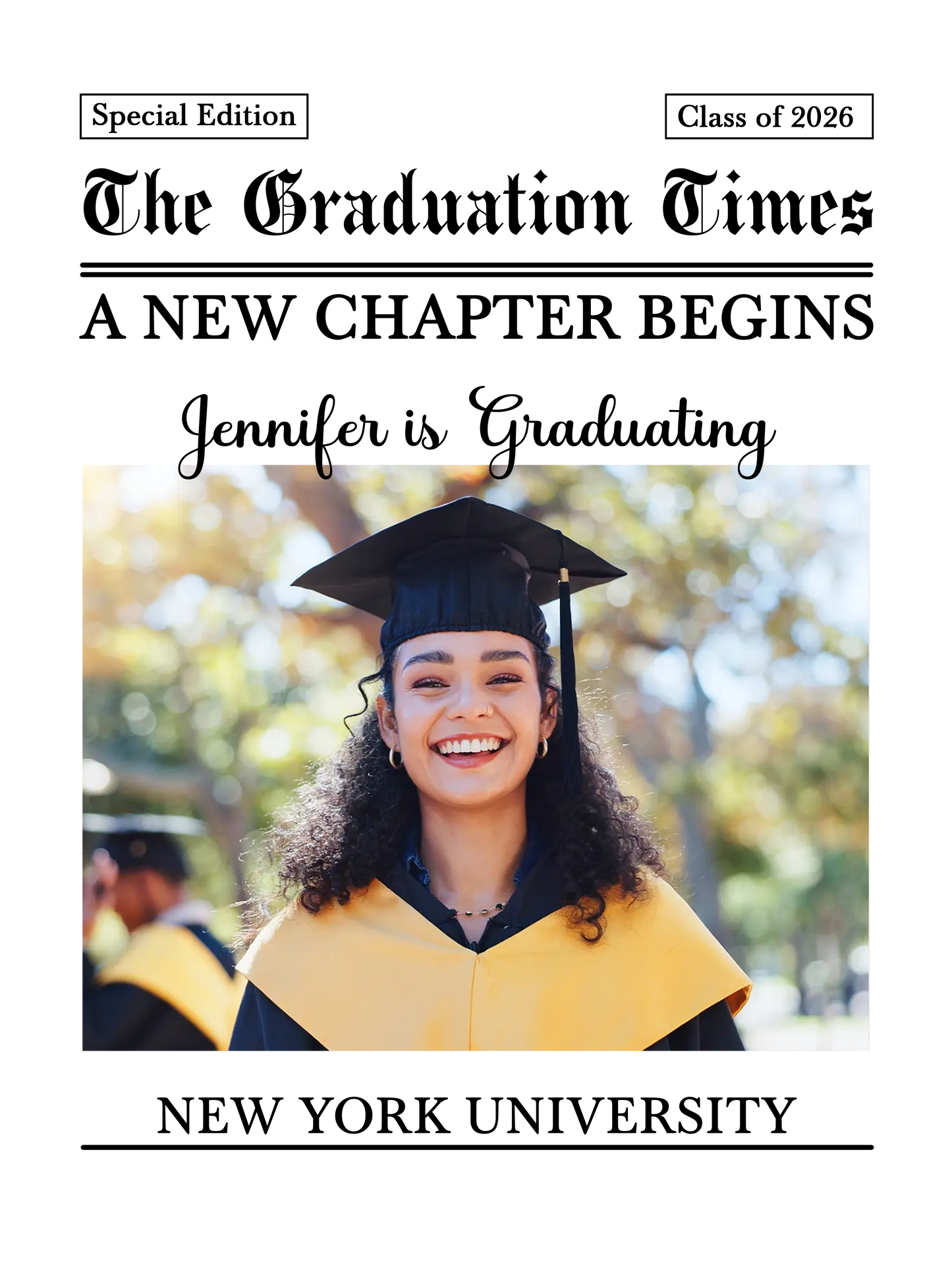 Personalized Graduation Photo Plaque – Custom Newspaper Style Graduation Gift, Class of 2026 Gift, Graduate Keepsake with Photo & Name