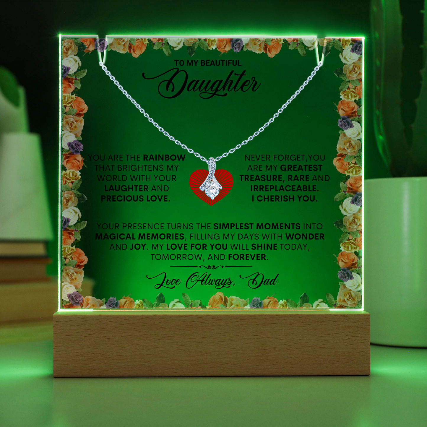Keepsake Acrylic Plaque Alluring Beauty Necklace, Gift to Daughter, Love From Dad