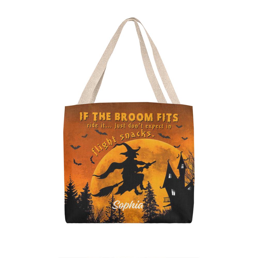 Custom Witch Tote Bag –  Halloween Tote with Full Moon & Flying Witch !
