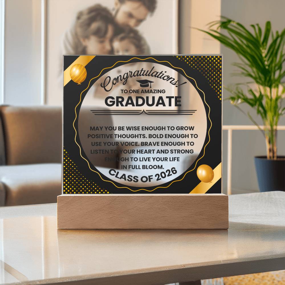 Graduation LED Acrylic Plaque – Congratulations Graduate Gift | Class of 2026 Light Up Keepsake