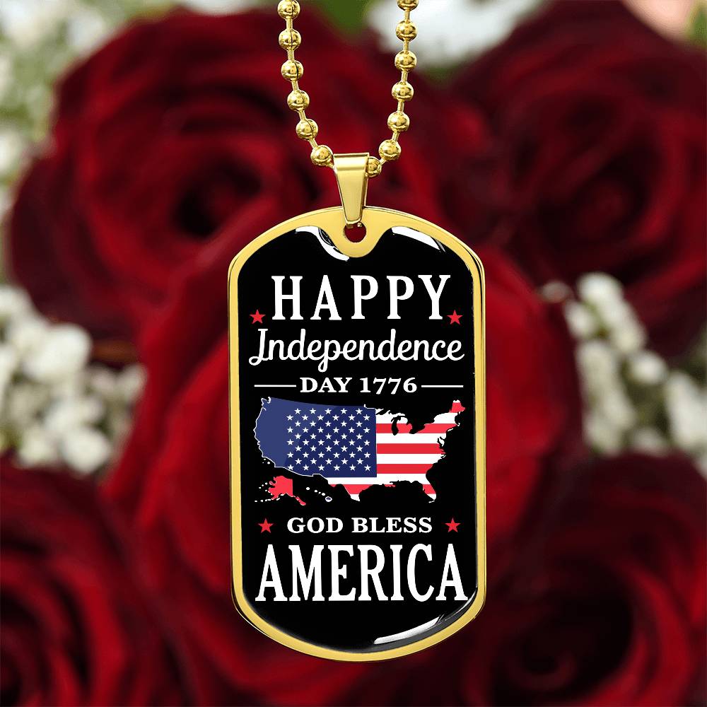Happy Independence Day 1776 God Bless America Dog Tag Necklace with Engraving