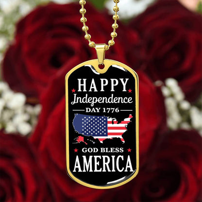 Happy Independence Day 1776 God Bless America Dog Tag Necklace with Engraving