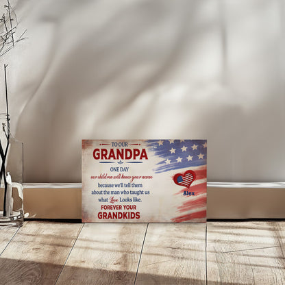 Personalized To Our Grandpa Canvas – Custom Grandkids Names Patriotic Family Wall Art