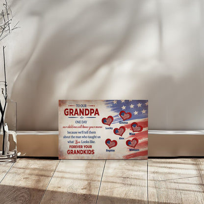 Personalized To Our Grandpa Canvas – Custom Grandkids Names Patriotic Family Wall Art