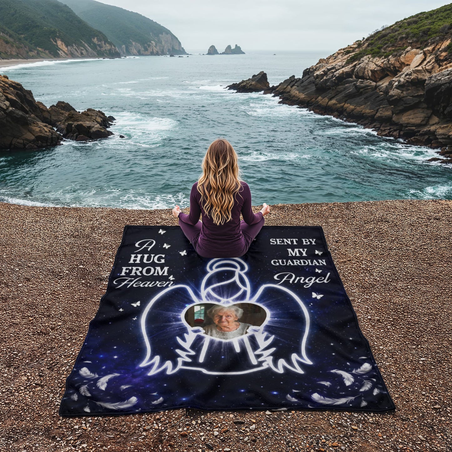 Hug From Heaven Memorial Blanket | Sent by My Guardian Angel Personalized Photo Blanket | Sympathy Gift for Loss of Loved One