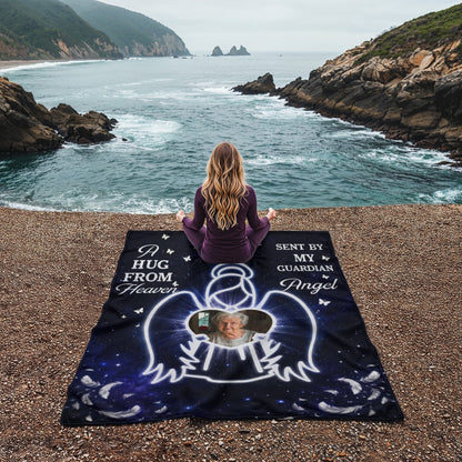 Hug From Heaven Memorial Blanket | Sent by My Guardian Angel Personalized Photo Blanket | Sympathy Gift for Loss of Loved One