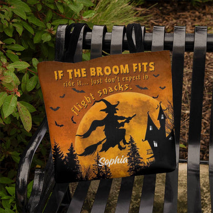 Custom Witch Tote Bag –  Halloween Tote with Full Moon & Flying Witch !