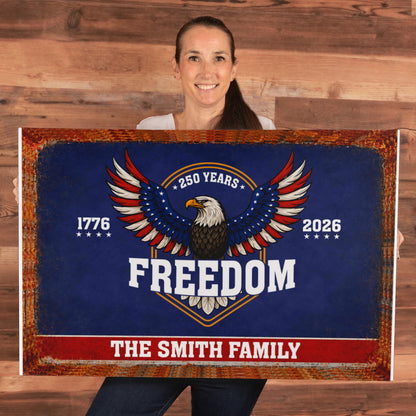 Personalized Freedom Eagle Gallery Wrapped Canvas – Custom Family Name 250 Years of Freedom Patriotic Wall Art