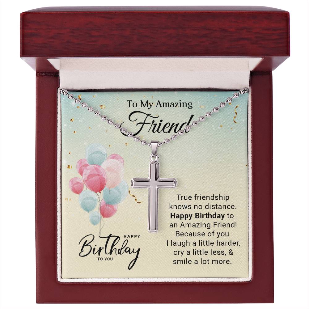 To My Amazing Friend Birthday Artisan Cross Necklace with Ball Chain
