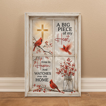A Big Piece of My Heart Lives in Heaven Canvas – Cardinal Memorial Wall Art Sympathy Gift
