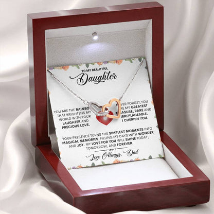 To My Beautiful Daughter Interlocking Hearts Necklace | Daughter Gift from Dad | Two-Tone Heart Pendant | Inspirational Jewelry Gift | Birthday & Christmas Gift for Daughter