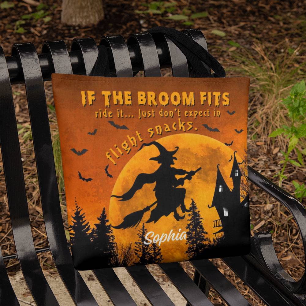 Custom Witch Tote Bag –  Halloween Tote with Full Moon & Flying Witch !
