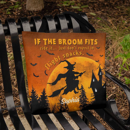 Custom Witch Tote Bag –  Halloween Tote with Full Moon & Flying Witch !