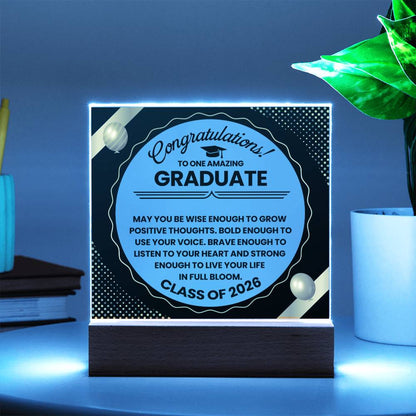 Graduation LED Acrylic Plaque – Congratulations Graduate Gift | Class of 2026 Light Up Keepsake