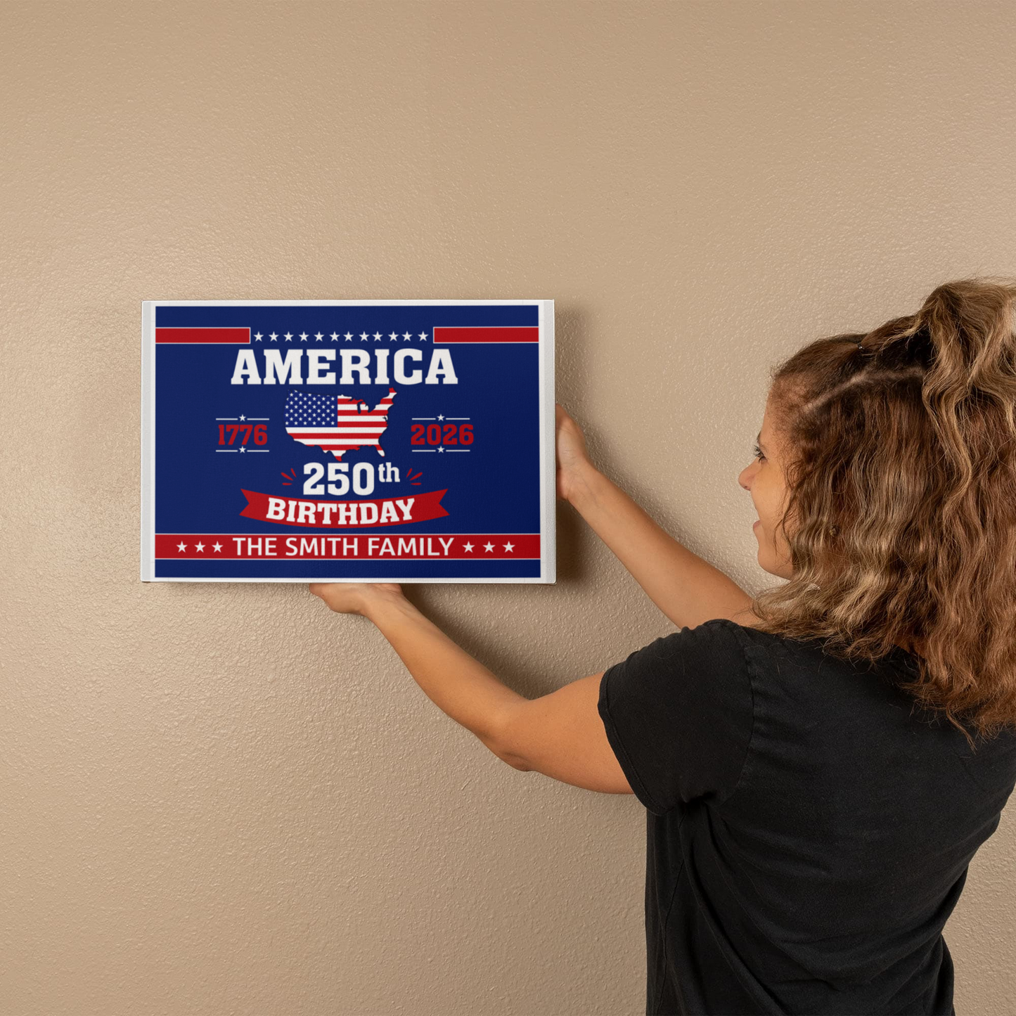 Personalized America 250th Birthday Gallery Wrapped Canvas – Custom Family Name Patriotic Wall Art