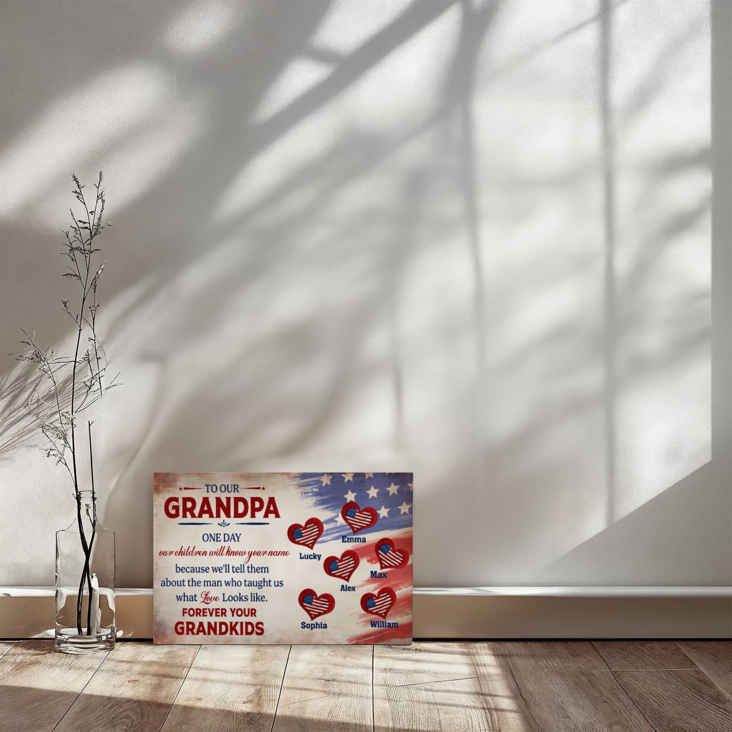 Personalized To Our Grandpa Canvas – Custom Grandkids Names Patriotic Family Wall Art