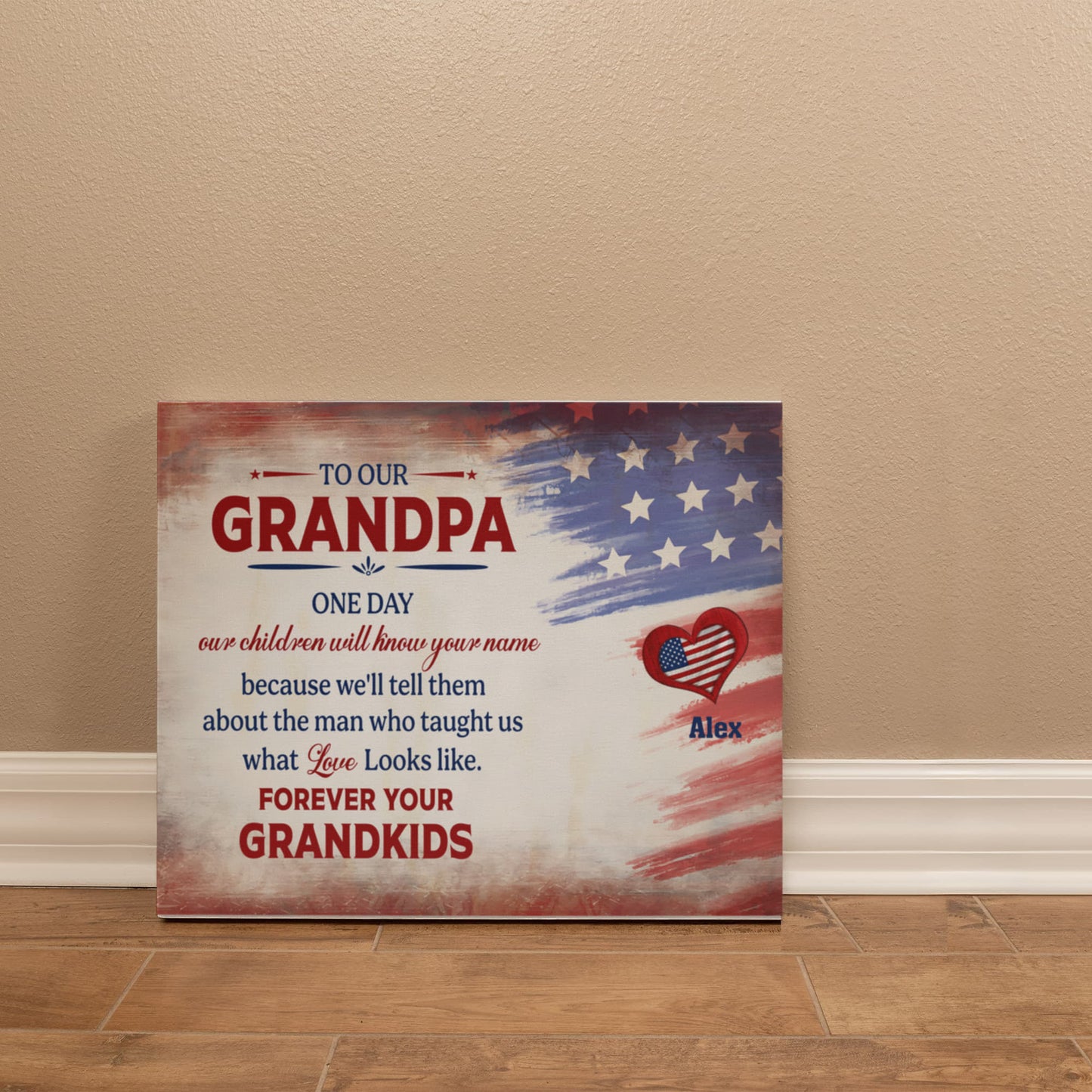 Personalized To Our Grandpa Canvas – Custom Grandkids Names Patriotic Family Wall Art