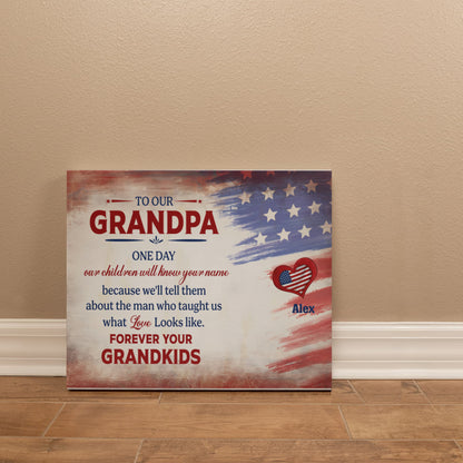 Personalized To Our Grandpa Canvas – Custom Grandkids Names Patriotic Family Wall Art
