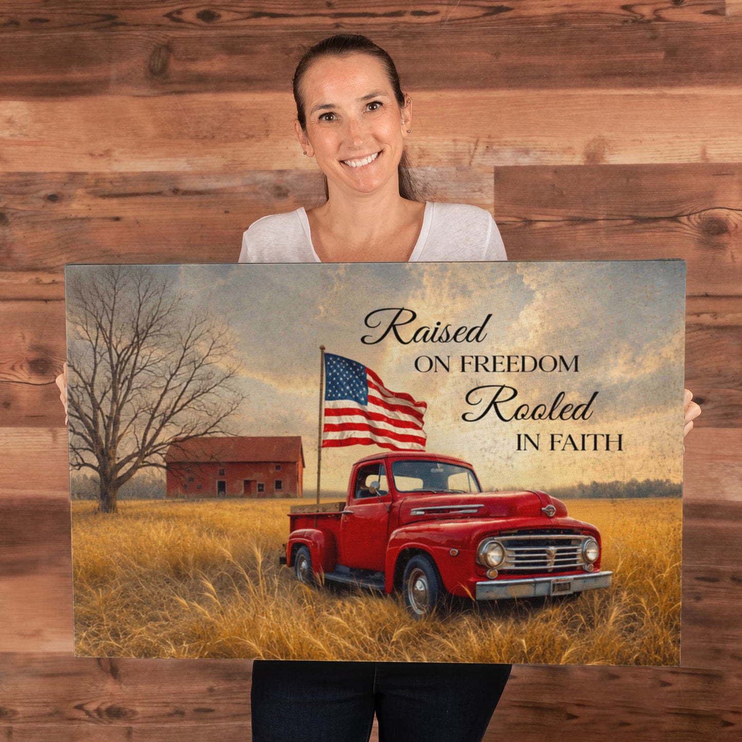 Personalized Rustic American Farm Canvas – Custom Family Name Patriotic Country Wall Art