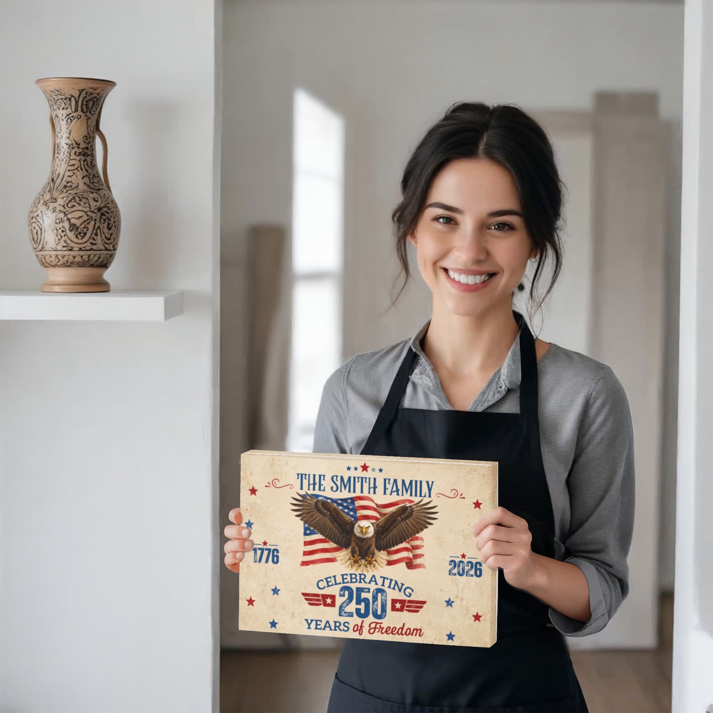 Personalized 250 Years of Freedom Gallery Wrapped Canvas – Custom Family Name Patriotic Eagle Wall Art