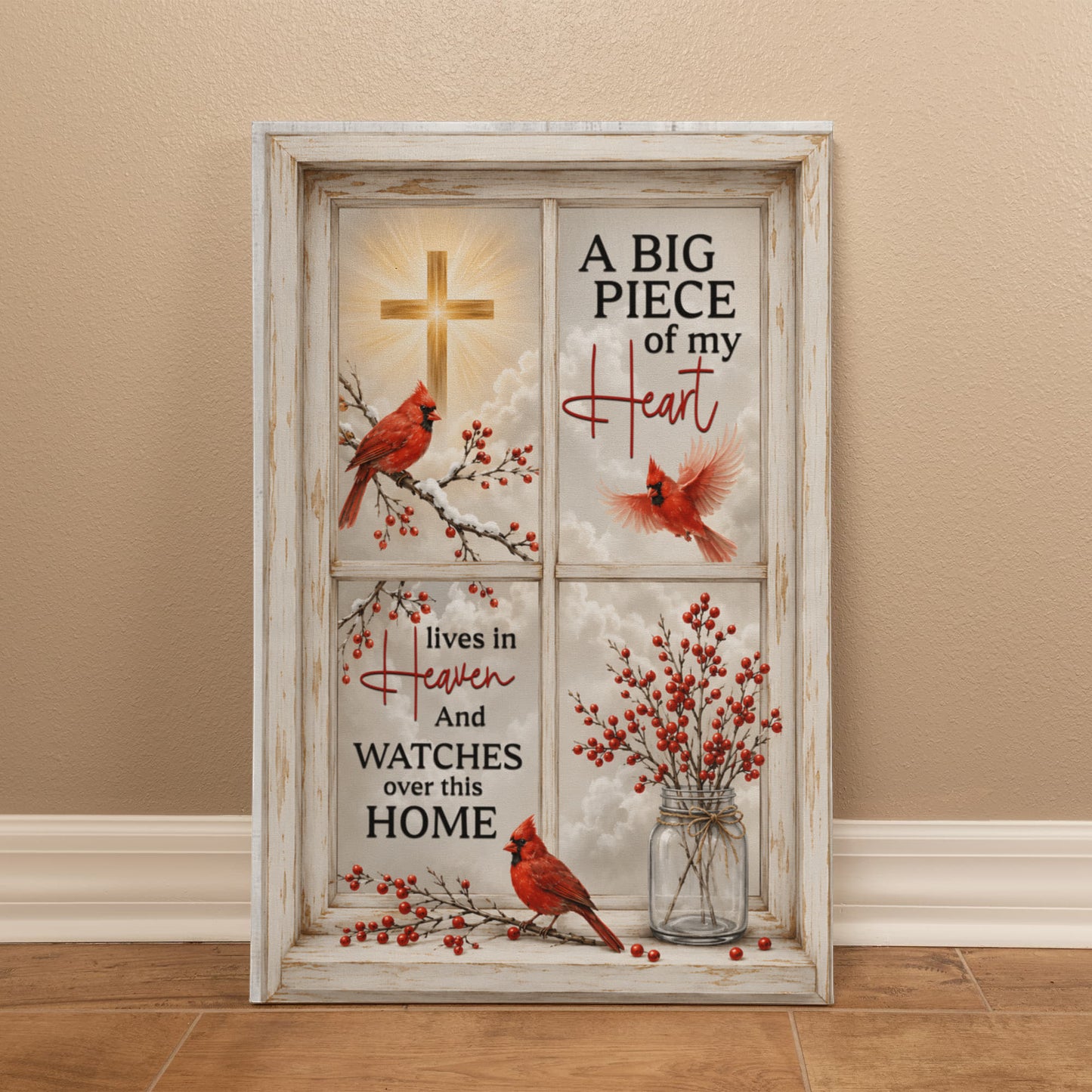 A Big Piece of My Heart Lives in Heaven Canvas – Cardinal Memorial Wall Art Sympathy Gift