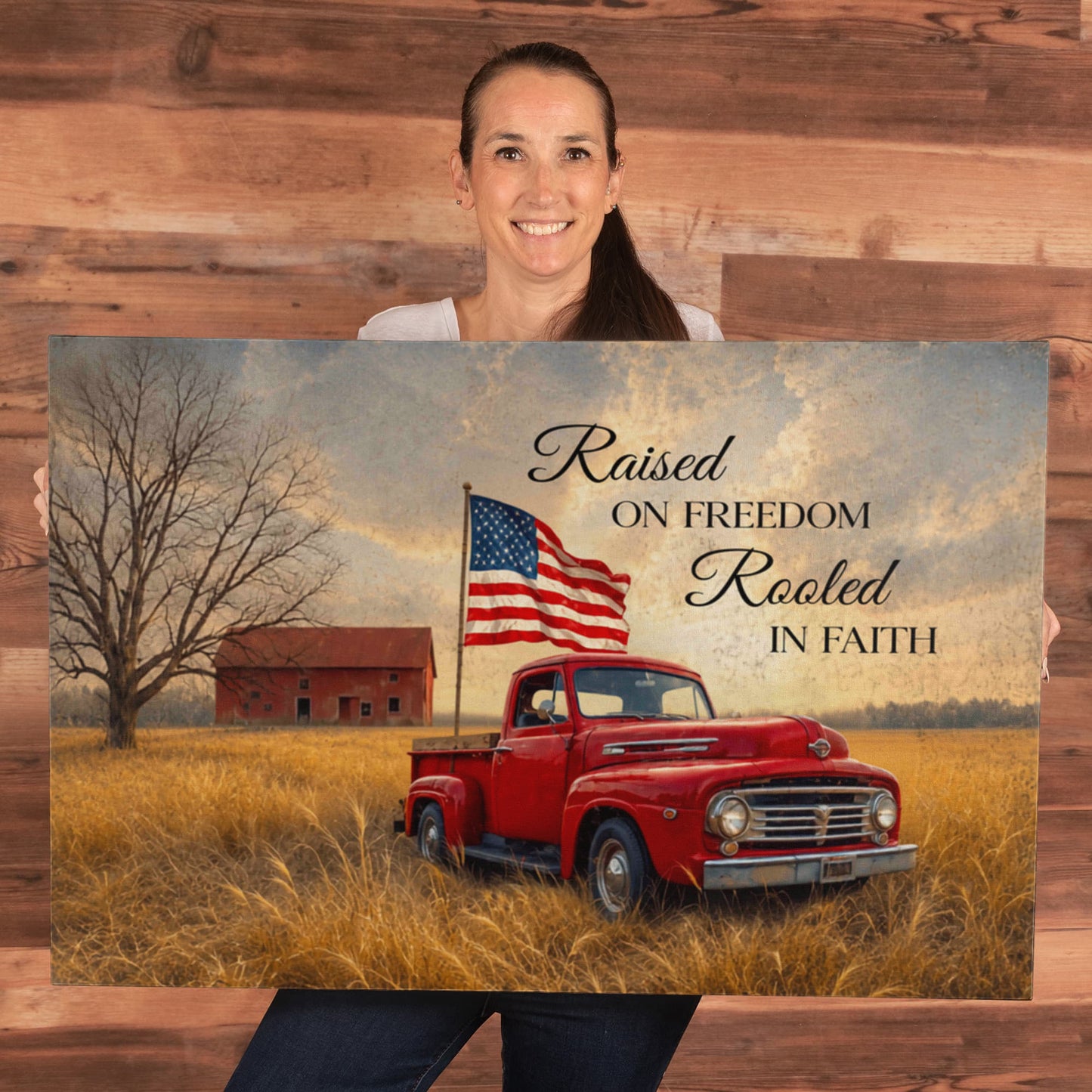 Personalized Rustic American Farm Canvas – Custom Family Name Patriotic Country Wall Art