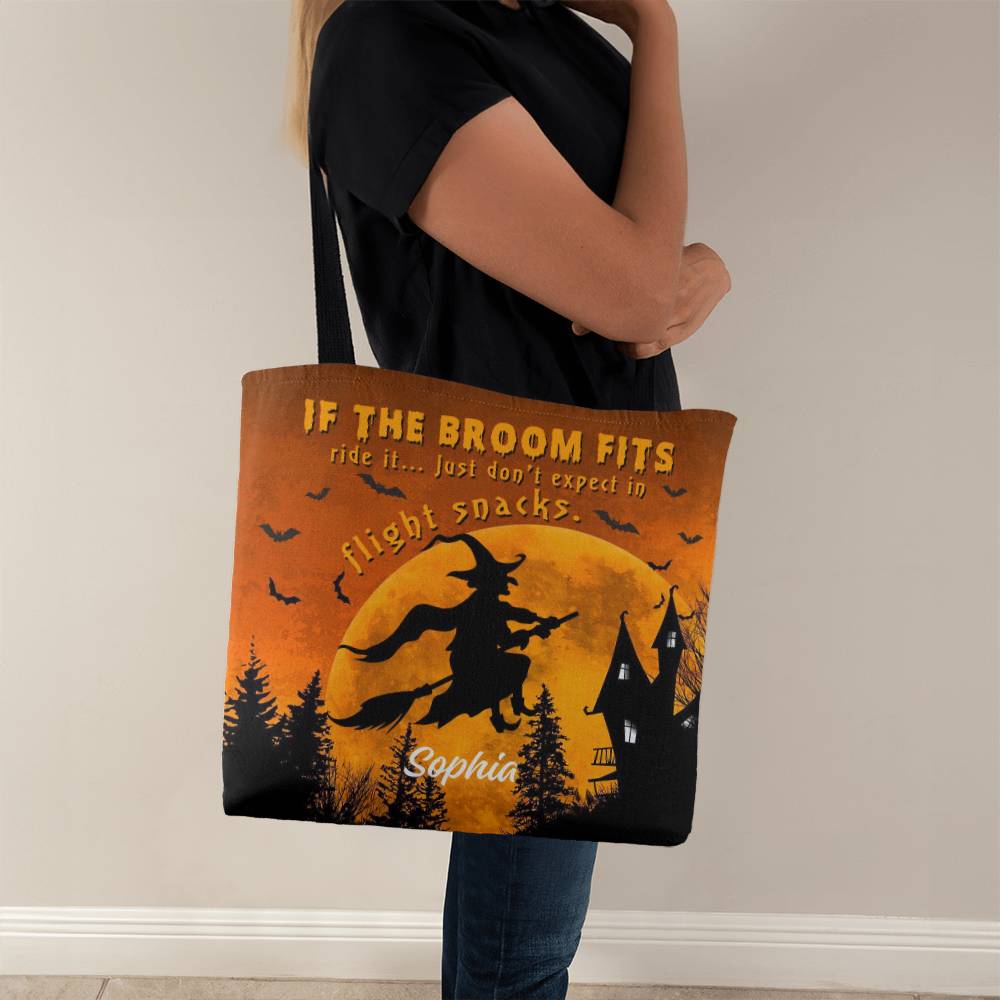 Custom Witch Tote Bag –  Halloween Tote with Full Moon & Flying Witch !