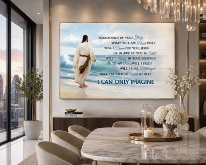 I Can Only Imagine Christian Canvas Wall Art | Jesus Walking by the Ocean | Surrounded By Your Glory Religious Wall Decor