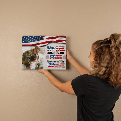 Personalized Patriotic Family Gallery Wrapped Canvas – Custom Home of the Brave Independence Day Wall Art