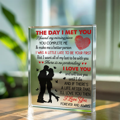 Personalized "The Day I Met You" Acrylic Block – Custom Couple Photo Gift, Romantic Keepsake for Anniversary or Valentine’s Day