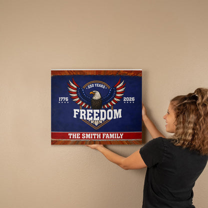 Personalized Freedom Eagle Gallery Wrapped Canvas – Custom Family Name 250 Years of Freedom Patriotic Wall Art