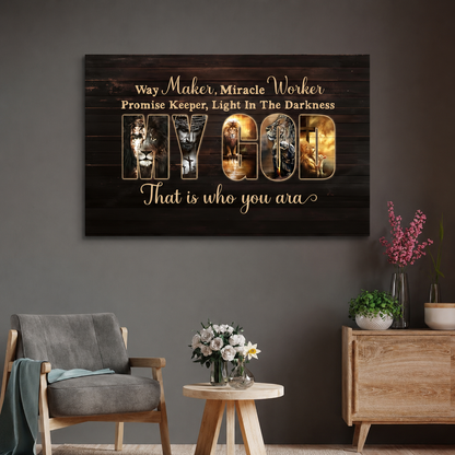 Way Maker Miracle Worker My God Christian Canvas Wall Art | Promise Keeper Light In The Darkness | Lion of Judah Religious Home Decor