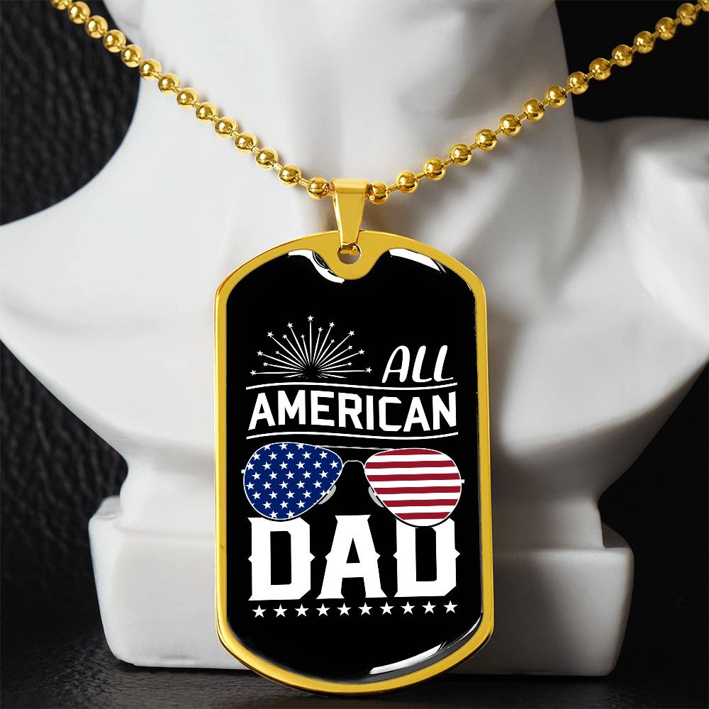 All American Dad Dog Tag Necklace with Engraving