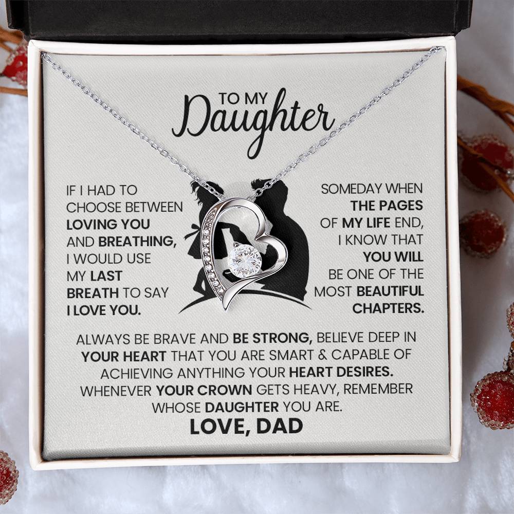 To My Daughter – Forever Love Necklace from Dad, Heart Pendant Jewelry Gift with Inspirational Message, Father Daughter Keepsake